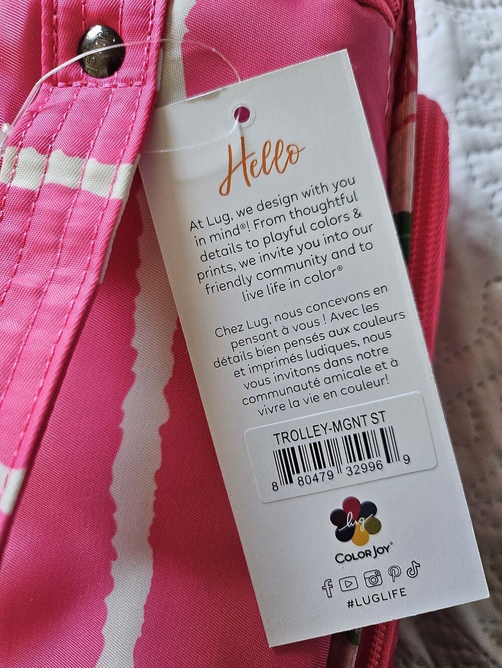 NWT Lug Set: Magenta Stripe Rover XL Tote & Trolley Travel Case, *Slight Flaw - Picture 13 of 15